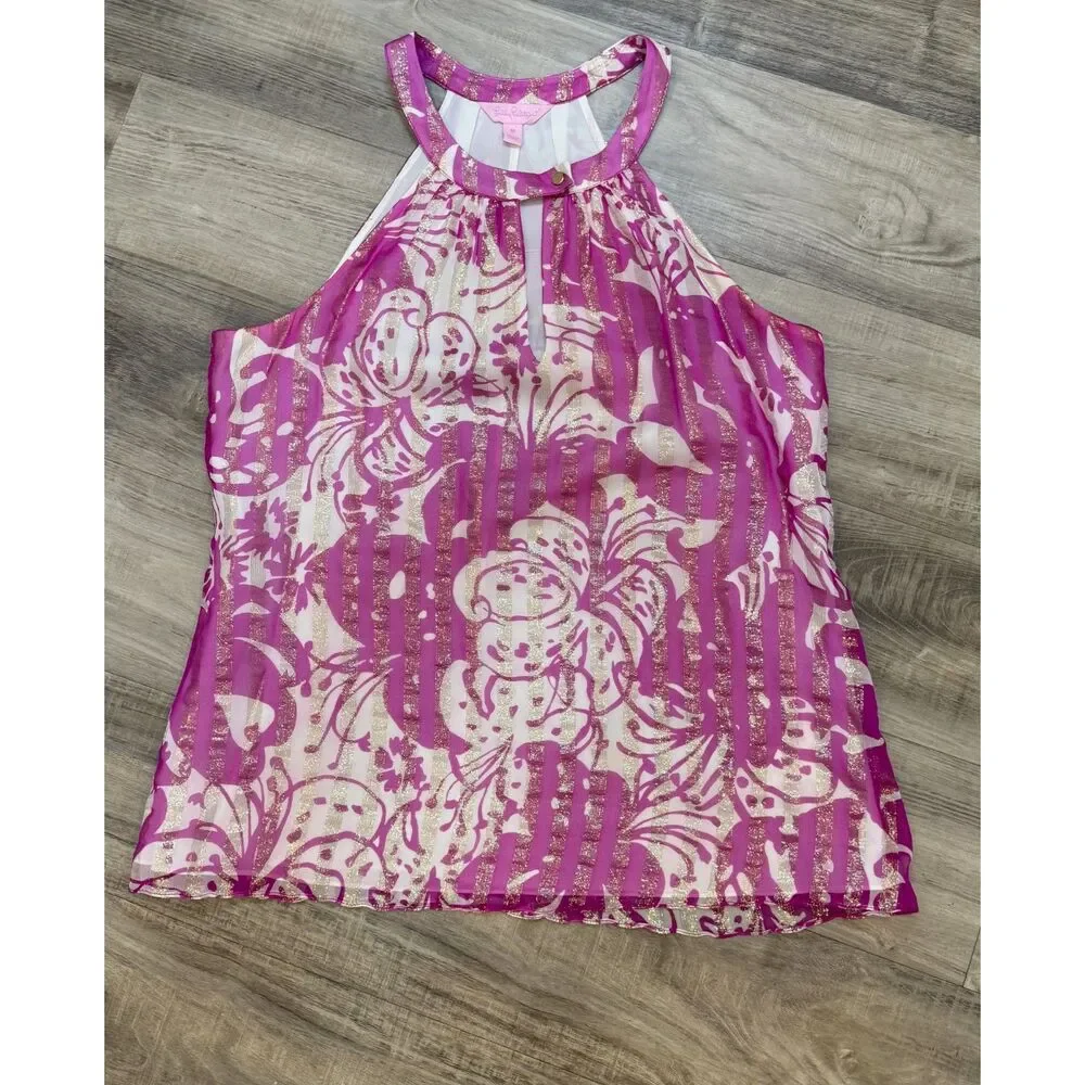 Lilly Pulitzer Rogan Halter Top in Va Voom Purple Wanderlust M - Picture 2 of 5